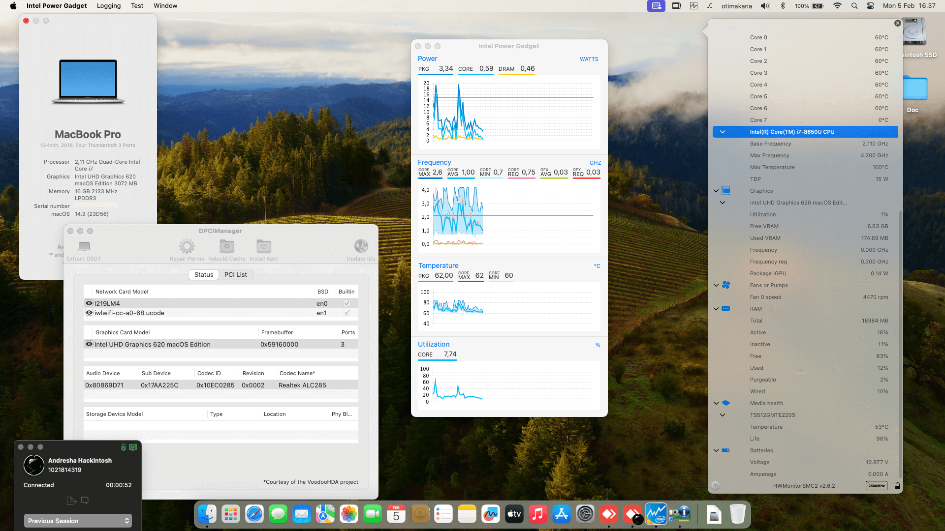Success Hackintosh macOS Sonoma 14.3 Build 23D56 in Lenovo Thinkpad X1 Carbon 6th Gen